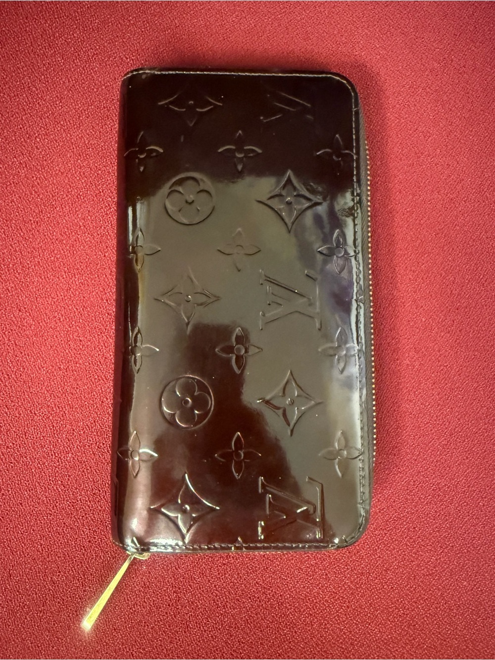 Authentic Louis Vuitton Patent Monogram Vernis Bordeaux Zip Wallet -